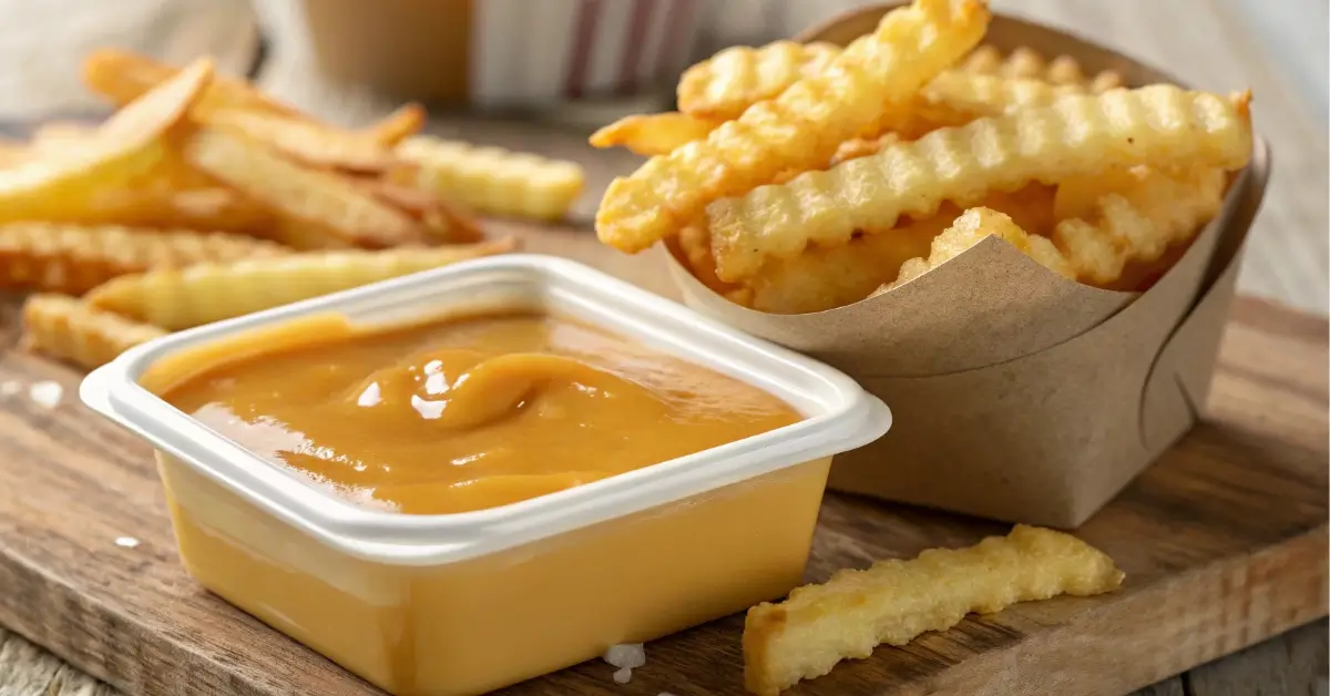 Close-up of Chick-fil-A sauce with fries
