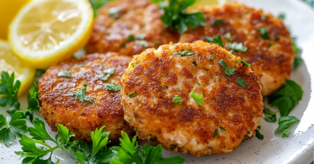 Crispy southern salmon patties with parsley