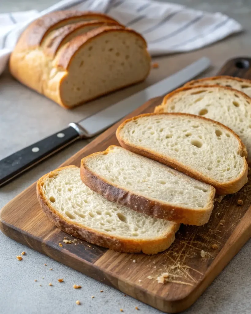Sliced sourdough sandwich bread with tight crumb