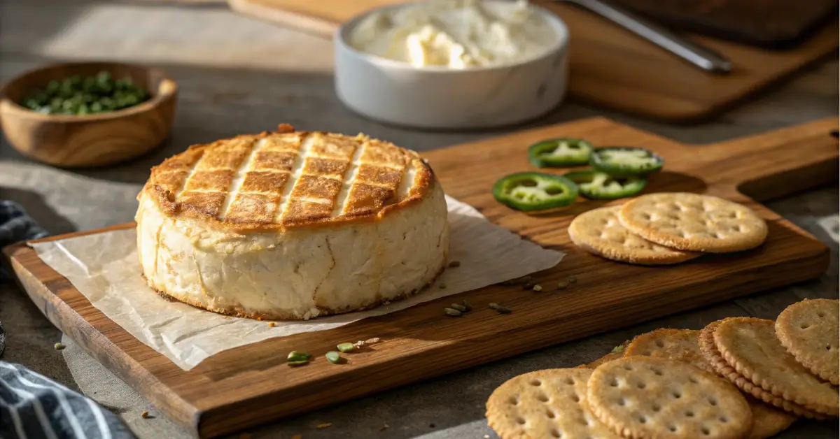 Smoked cream cheese at 250 degrees with seasoning and crackers