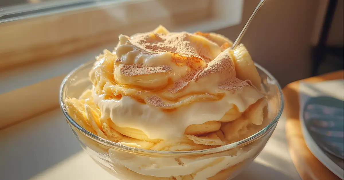 banana wafer pudding layered in glass bowl