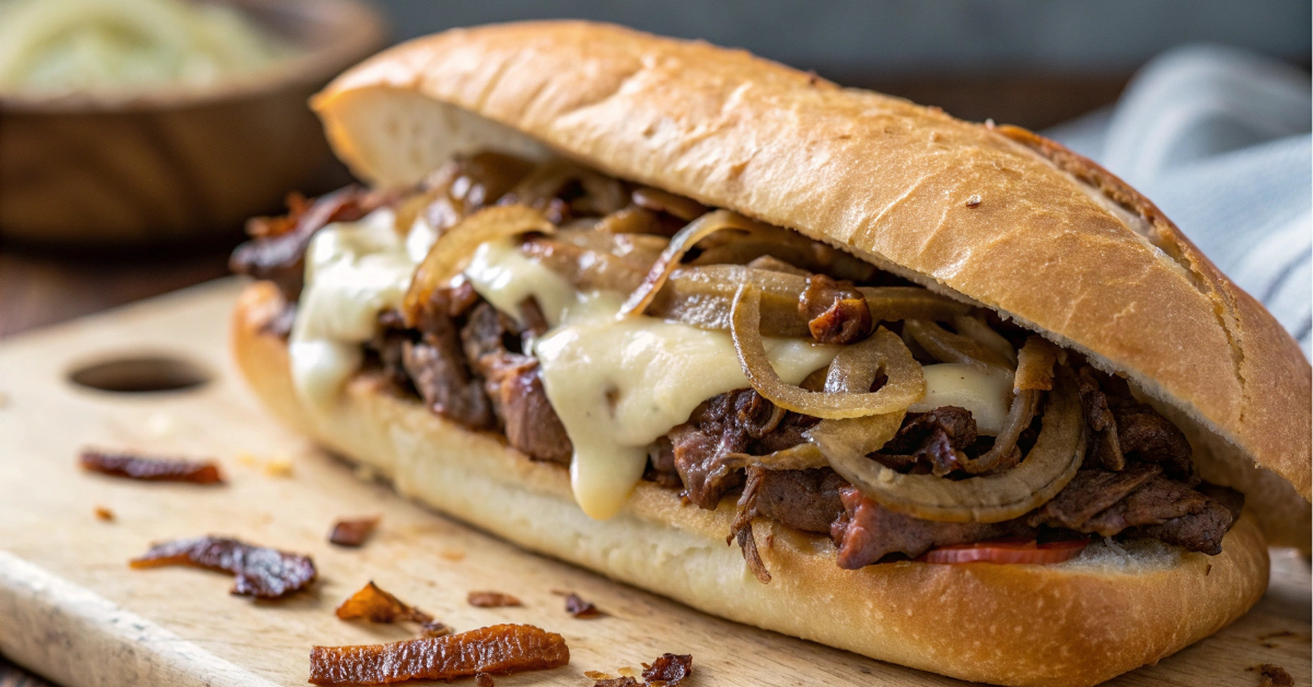juicy shaved beef sandwich on hoagie roll