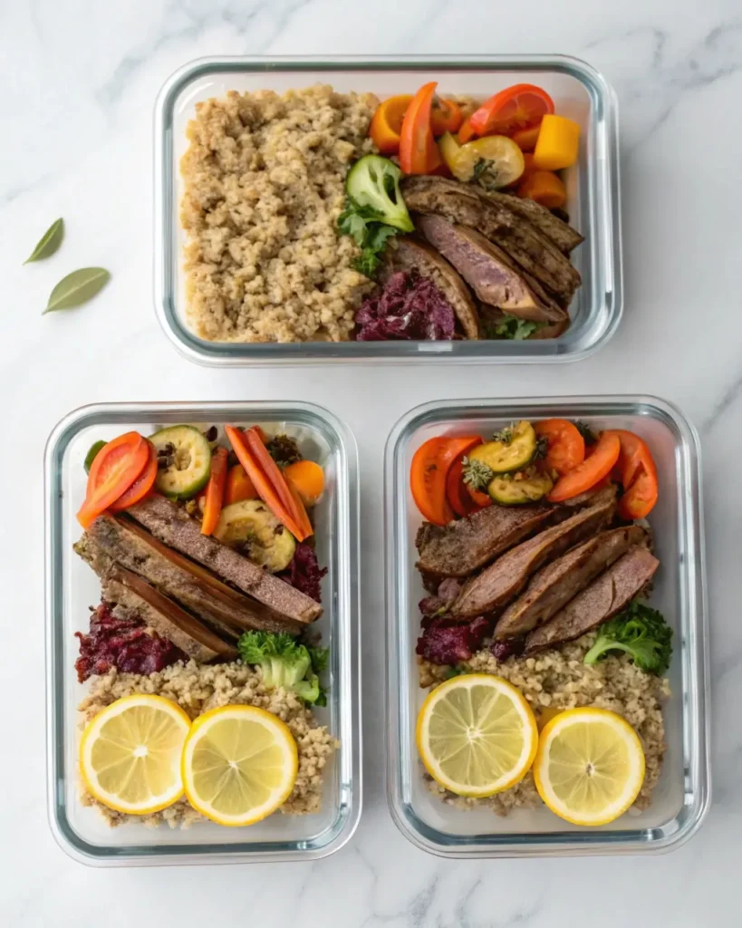 meal prep containers with shaved beef bowls