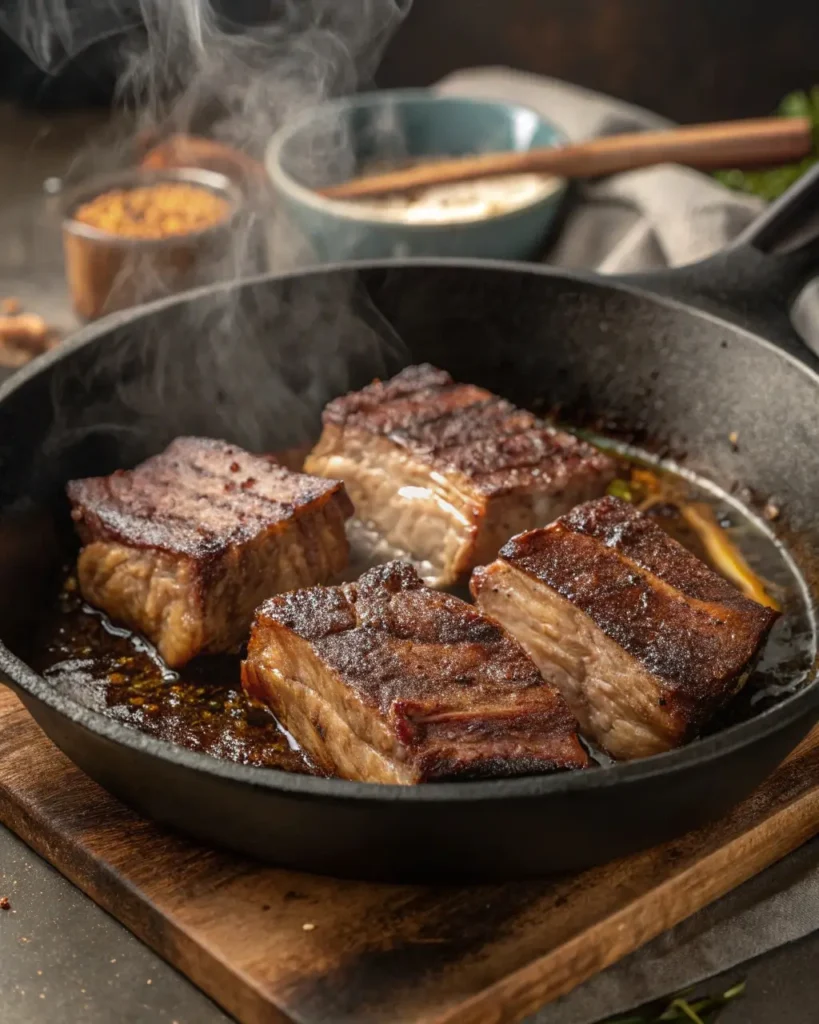 searing beef short ribs in cast iron skillet