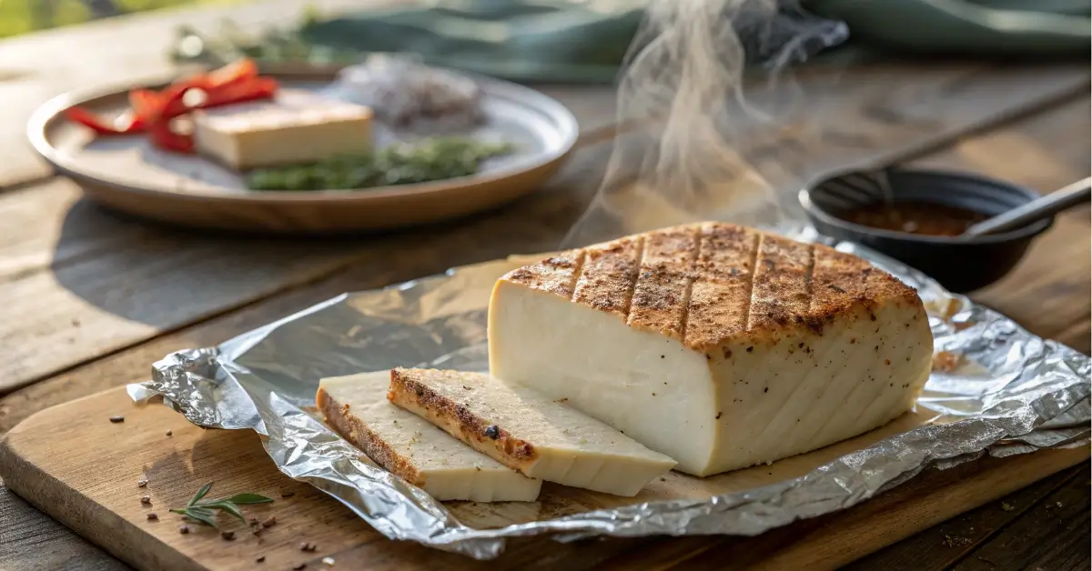 smoked cream cheese close-up on foil