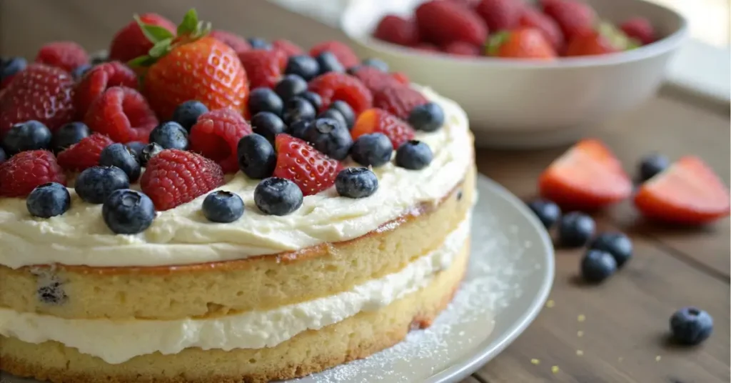 Chantilly cake with berries and cream layers