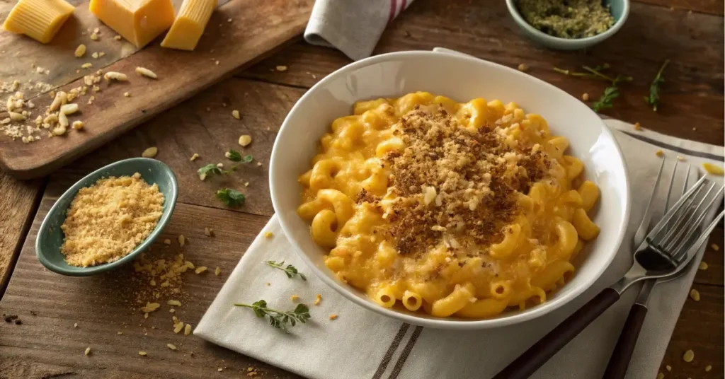 Creamy kraft recipes mac and cheese on rustic table