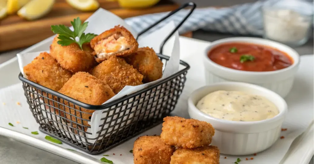 Crispy salmon bites air fryer style on white plate