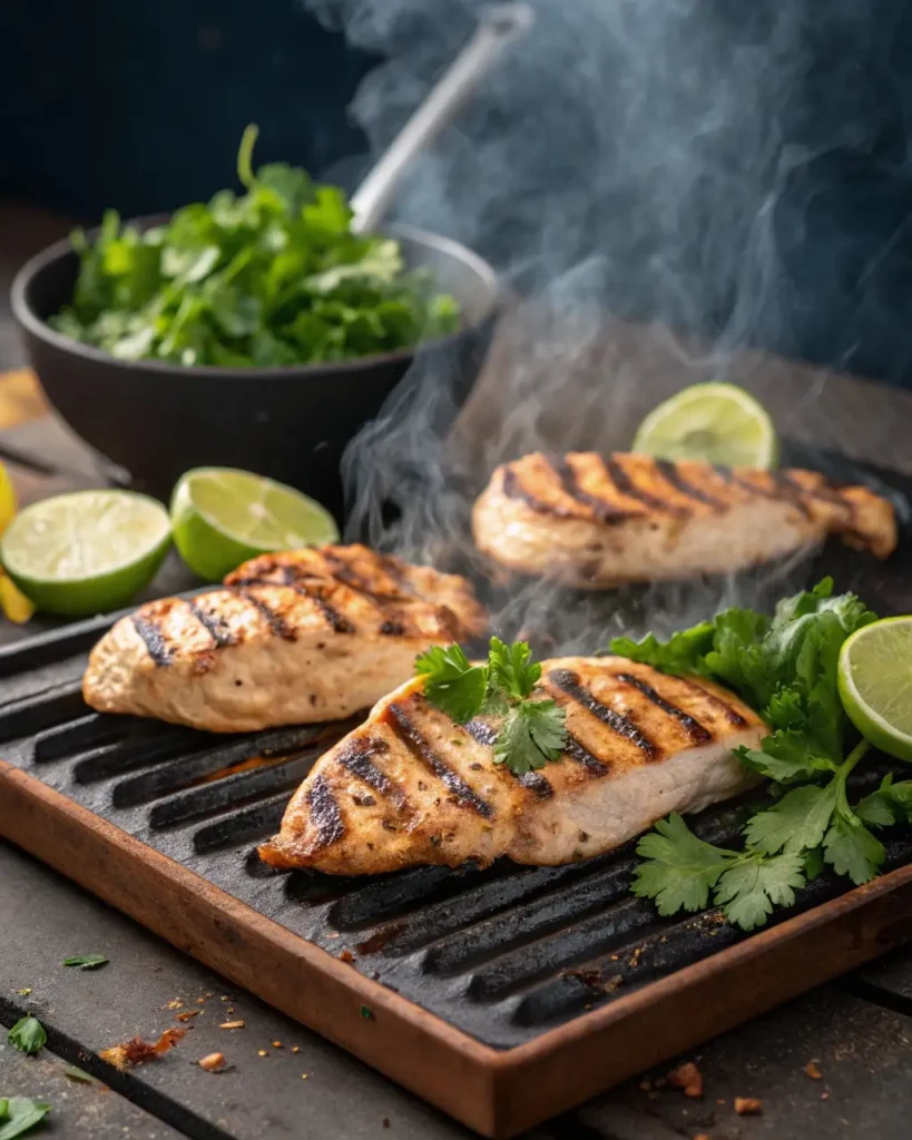 Grilled lime garlic chicken thin sliced breasts