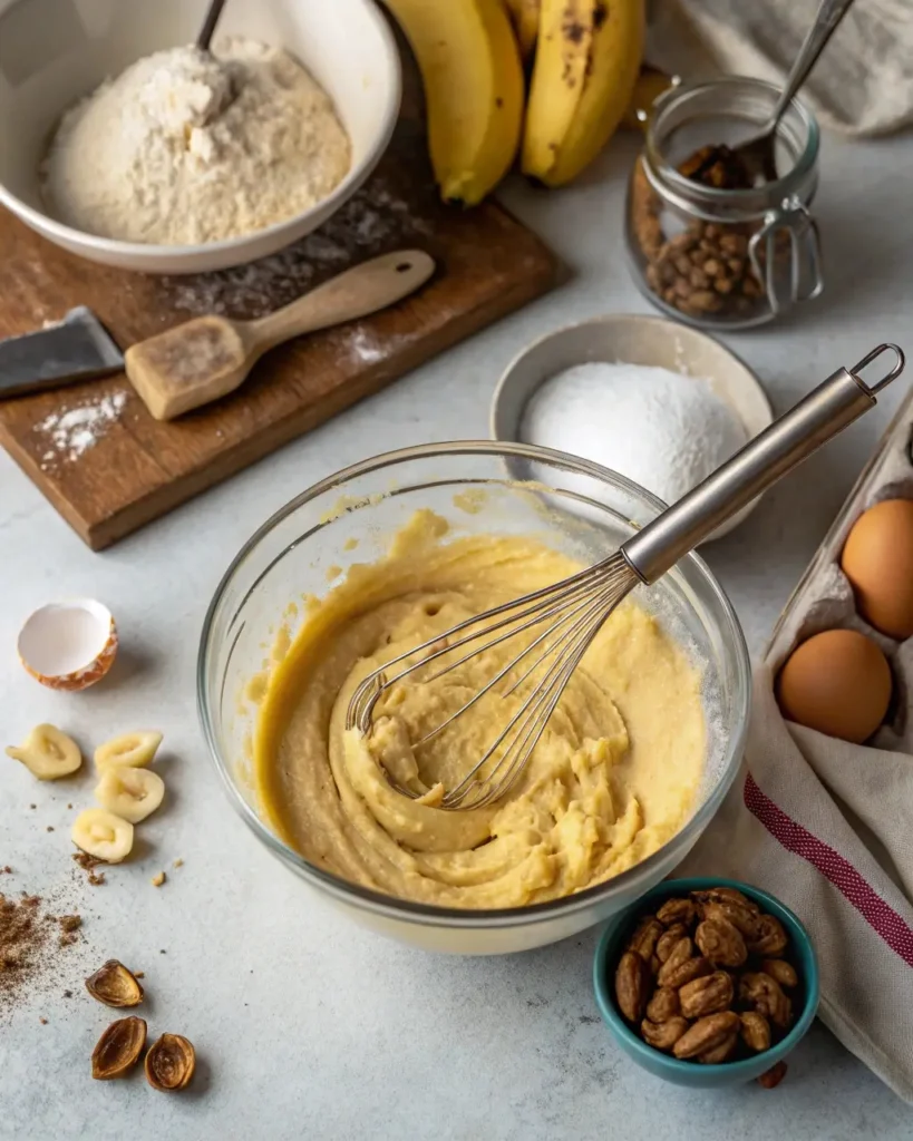 Mixing real bananas into banana cake mix batter