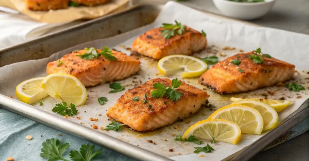 Oven-baked salmon bites fresh out of the oven