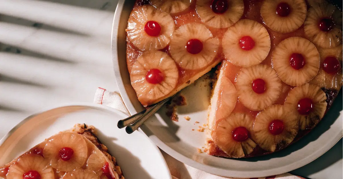 Pineapple upside down cake from scratch with caramel topping