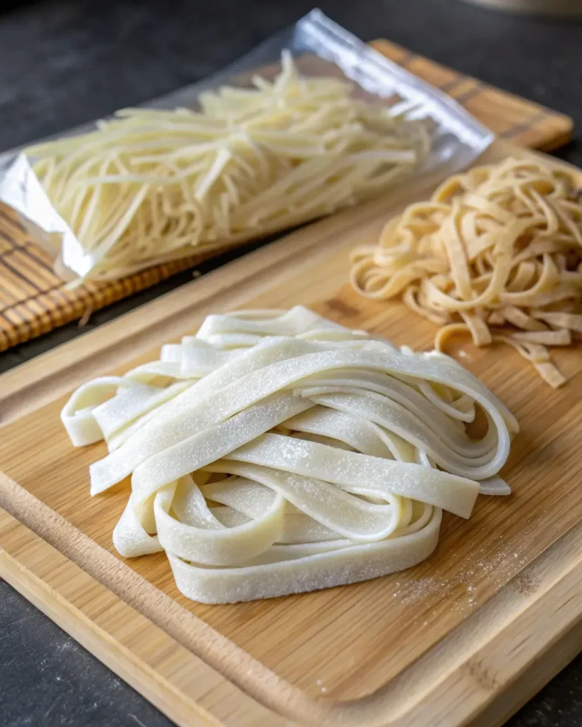 Wide rice noodles fresh and dried for chow fun