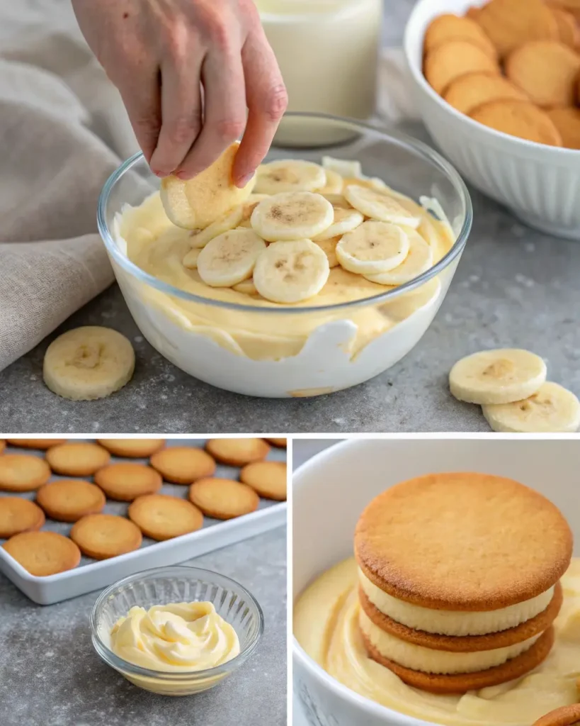 assembling paula deen banana pudding layers