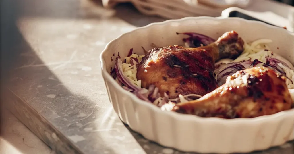 chicken cabbage recipe served in rustic bowl