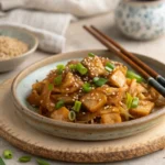 chow foon served with sesame and scallions