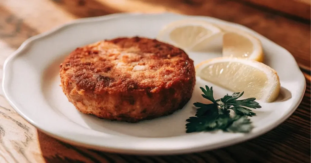 crispy salmon patty recipe on plate