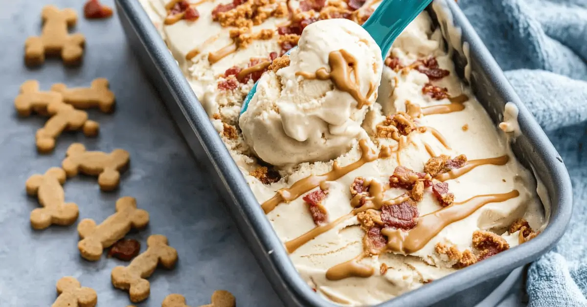 Golden retriever licking banana peanut butter dog ice cream treat