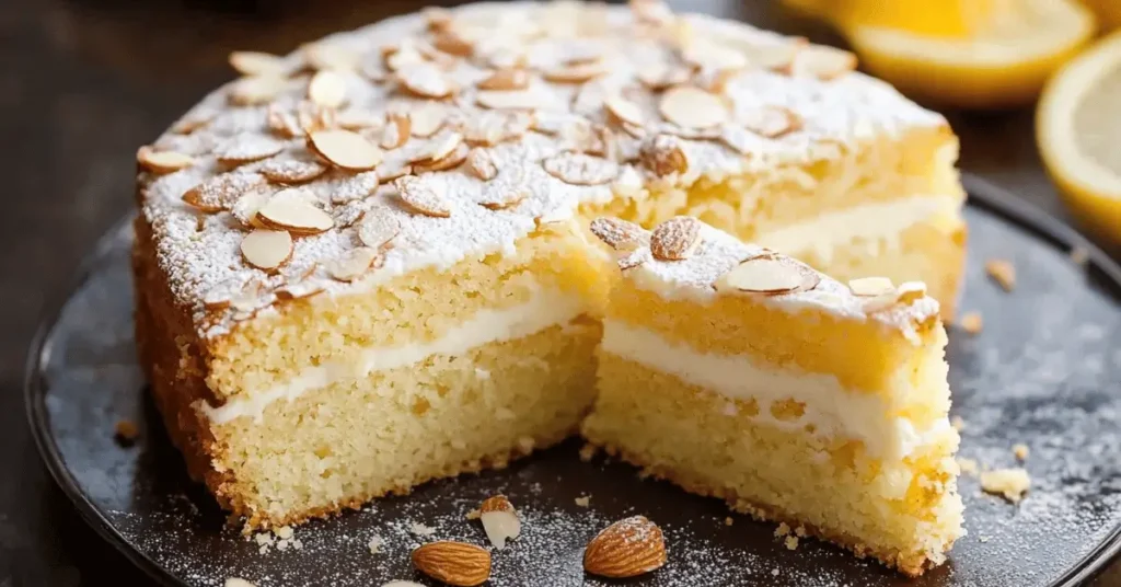 moist easy almond cake recipe with almond flakes