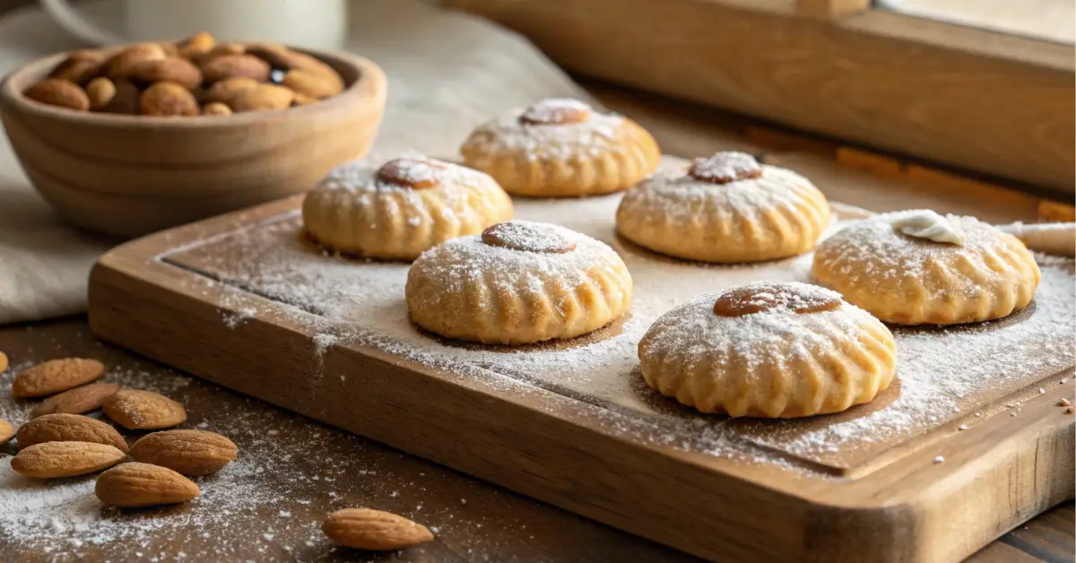 fresh almond cookies recipes on rustic board