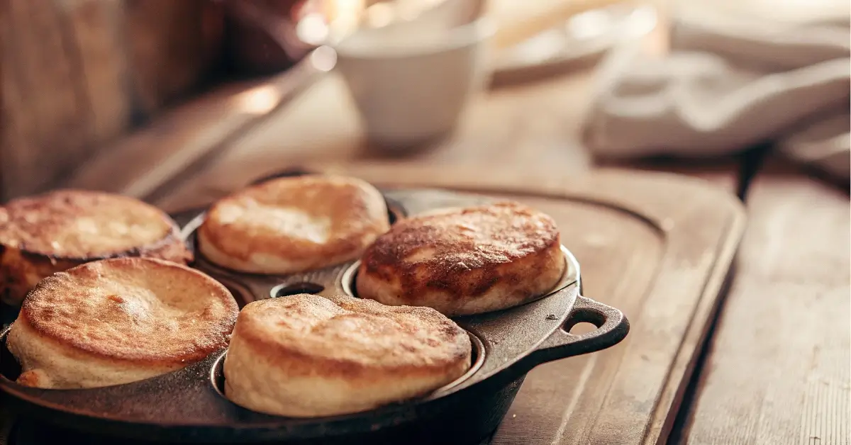golden johnnycake cooked in cast-iron skillet