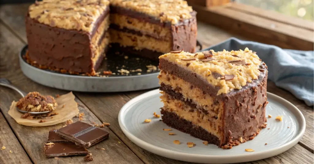 recipe for German chocolate cake with coconut pecan frosting