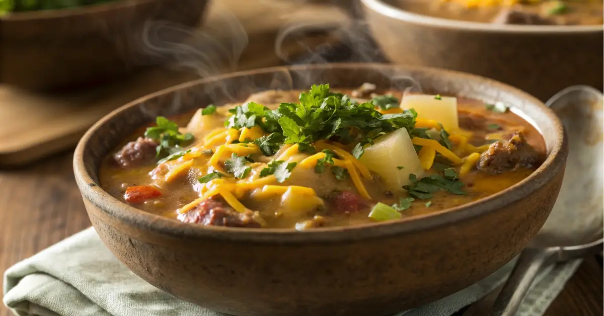 Best hamburger potato soup close-up