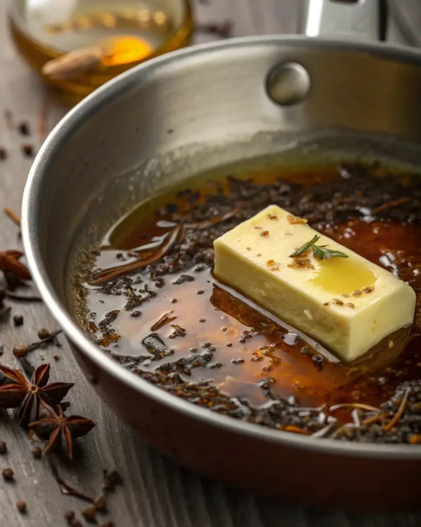 Butter infused with Earl Grey tea in saucepan
