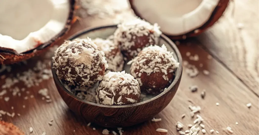 Coconut clusters in bowl with seeds and flakes