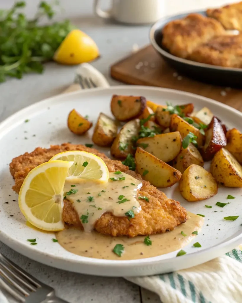 Dairy-free Chicken Milanese final plated dish