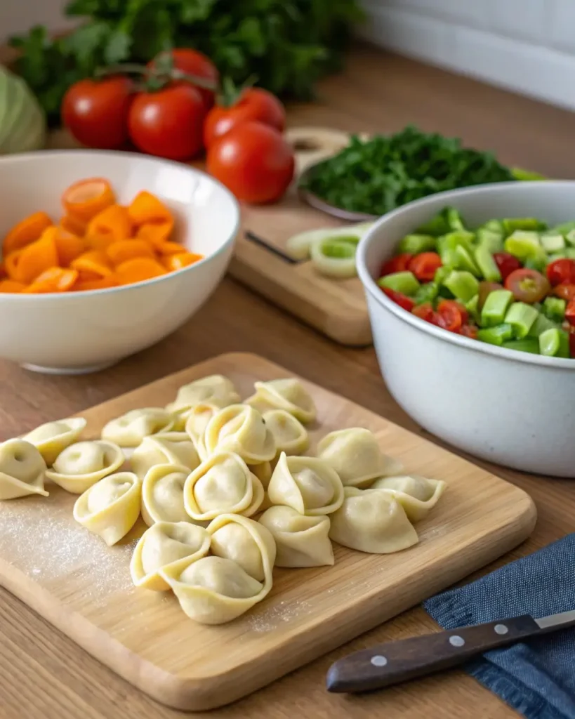 Fresh tortellini and vegetables for chicken tortellini soup