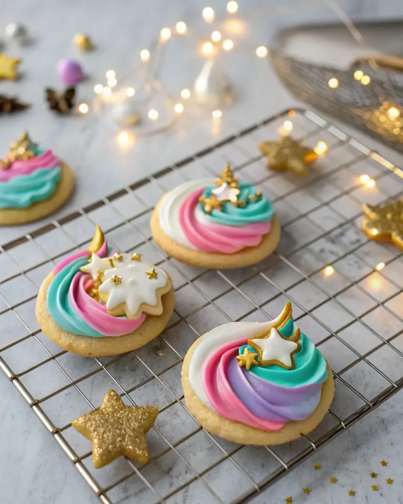 Frosted unicorn cookies with edible glitter