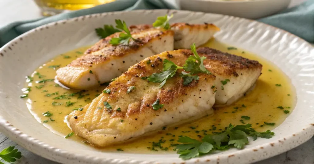 Garlic lemon butter rockfish recipe close-up
