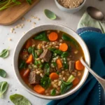 Healthy beef barley soup with vegetables