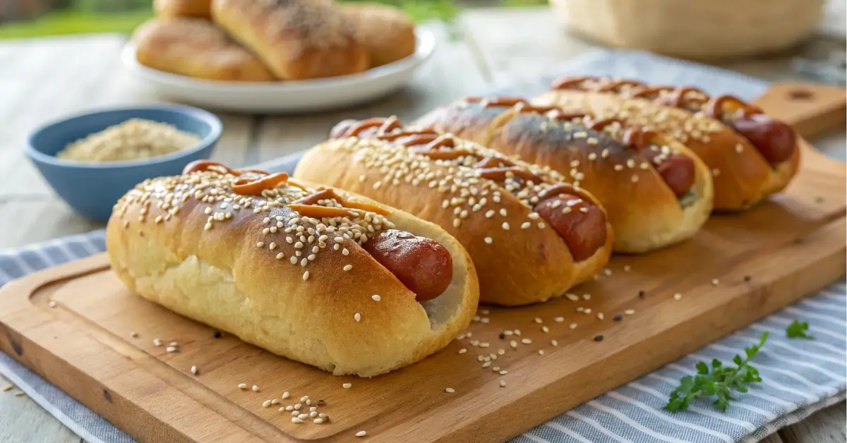 Keto hot dog buns made with almond flour on a cutting board