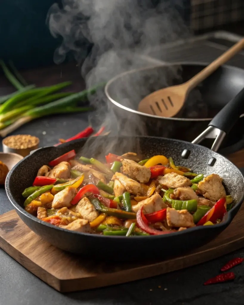 Mini chicken stir-fry in skillet – justalittlebite recipe