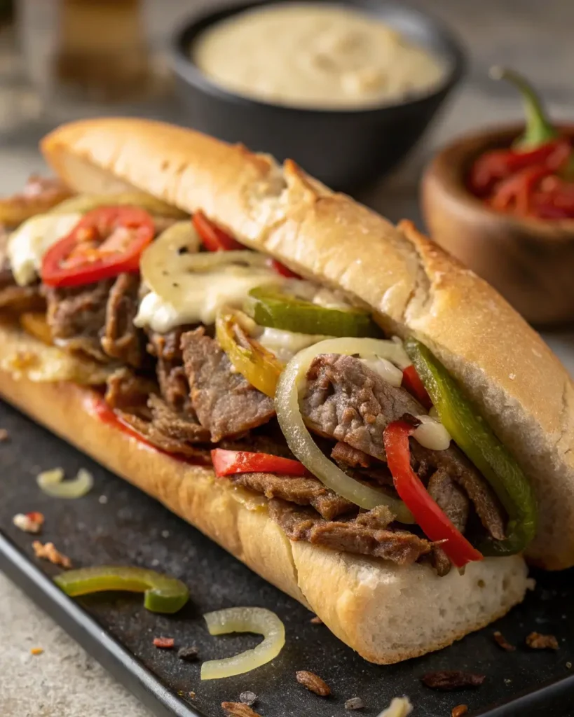 Philly cheesesteak made with shaved ribeye
