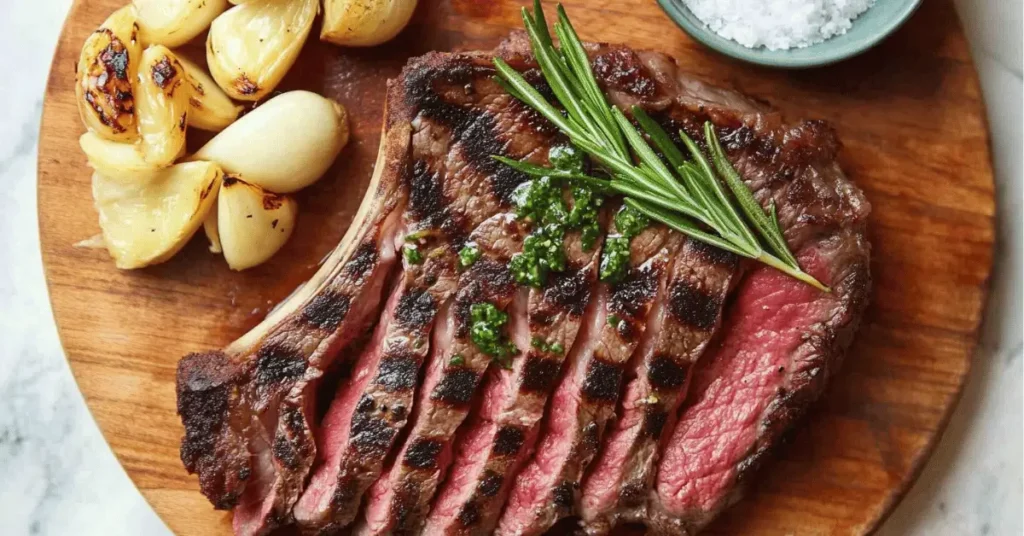 Grilled Porterhouse Steak with Strip and Filet Cut