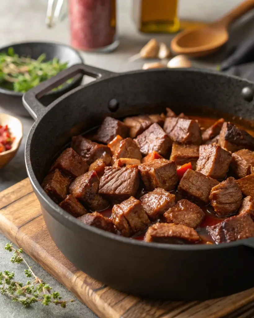 Searing beef for beef barley soup