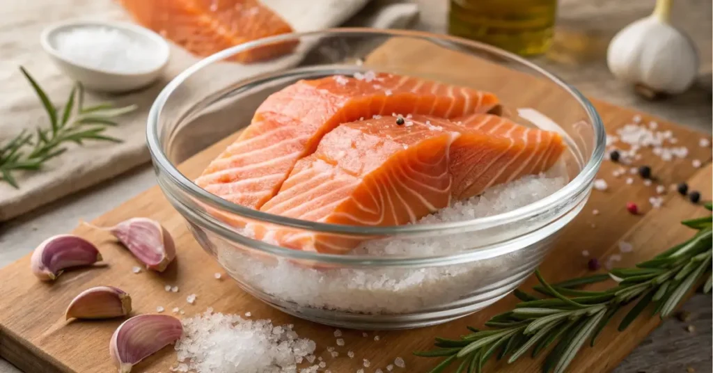 Smoked salmon brine recipe preparation with salt and sugar