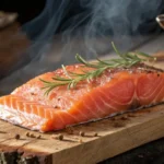 Smoked salmon on cedar plank in a smoker