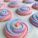 Swirled unicorn cookie dough being shaped