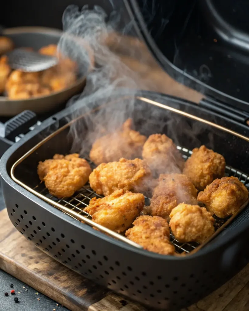 Tyson Popcorn Chicken cooking in air fryer