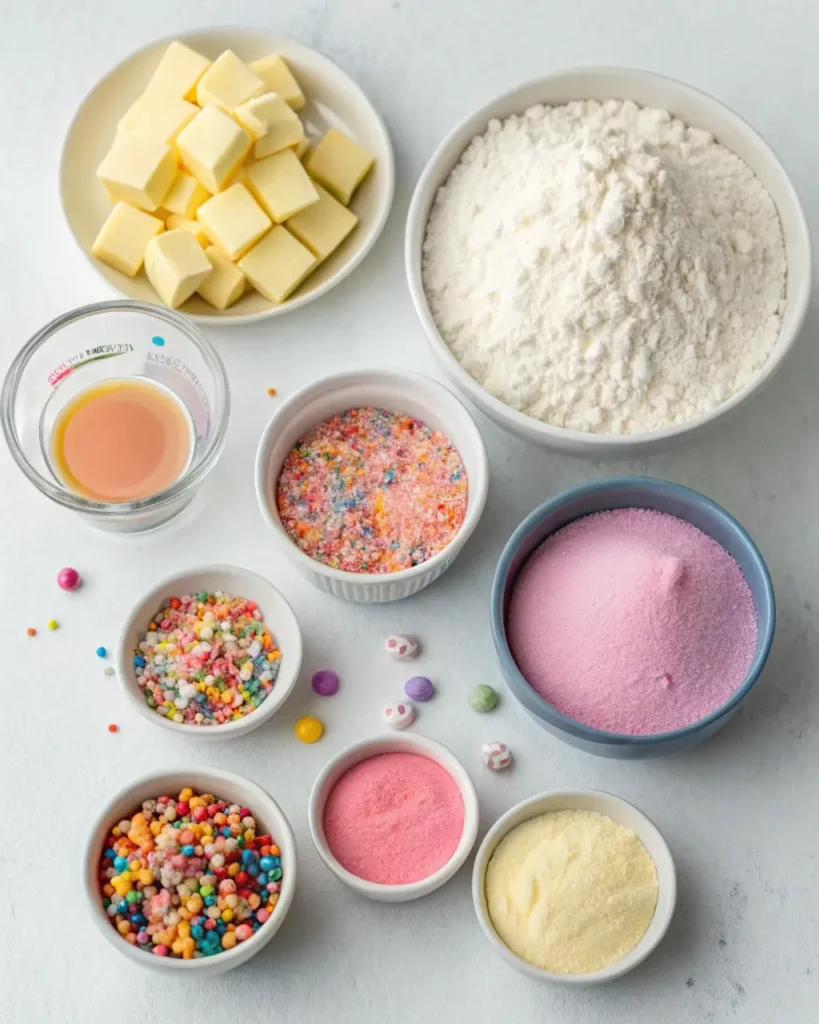 Unicorn cookie ingredients on a kitchen counter