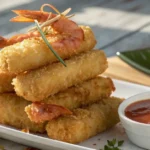 crispy shrimp sticks snacks served with dipping sauce
