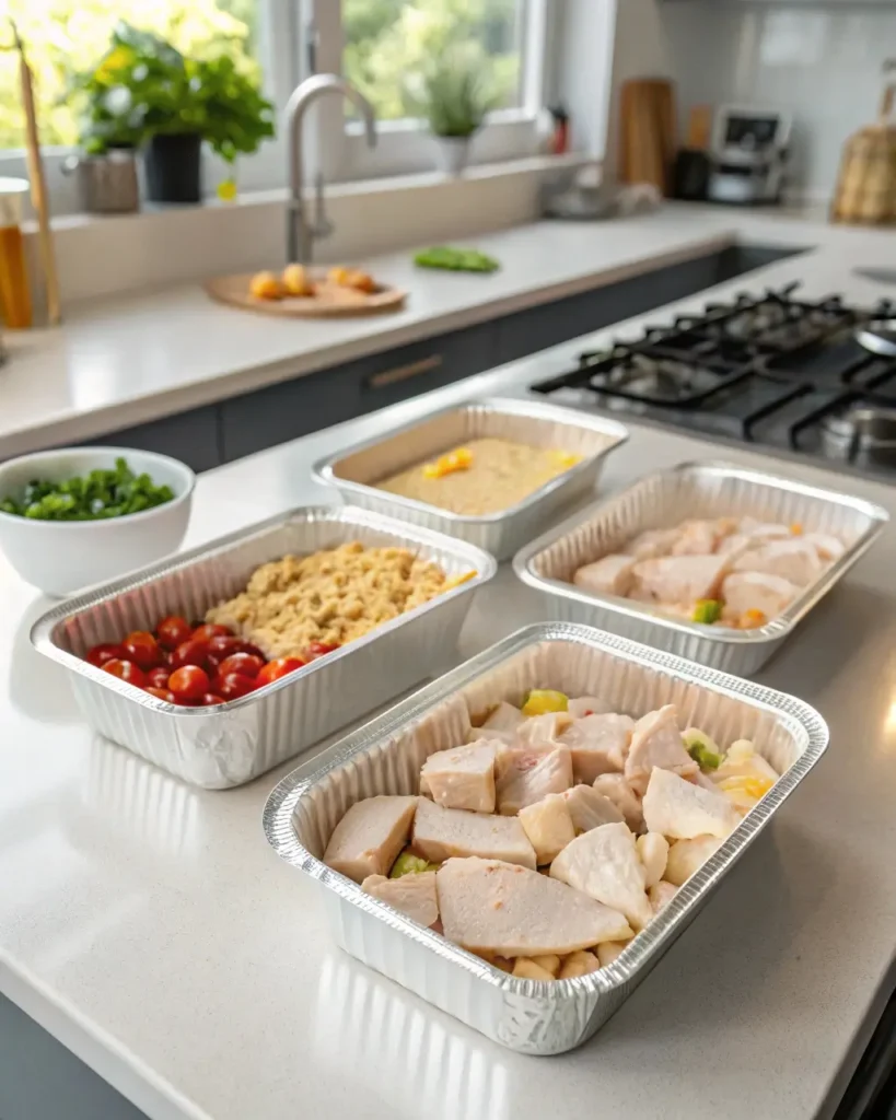 freezer-friendly chicken thighs hominy casserole portions