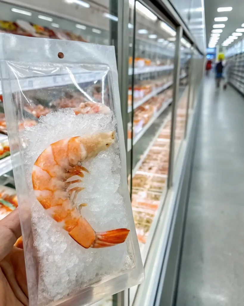 frozen crispy shrimp sticks snacks in grocery store