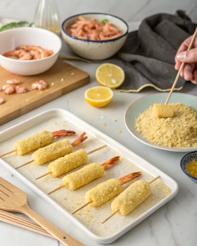 making crispy shrimp sticks snacks at home