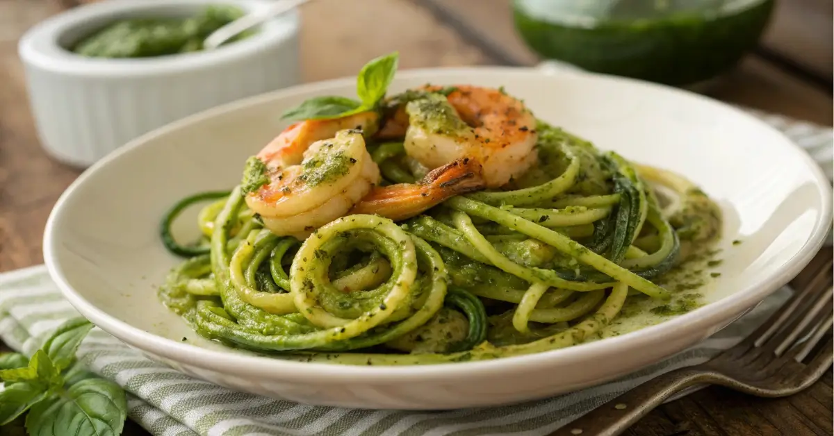 pesto langostino zucchini recipes with fresh basil and sautéed langostino