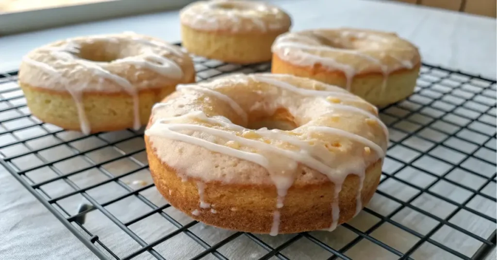 protein donuts with glaze cooling on rack